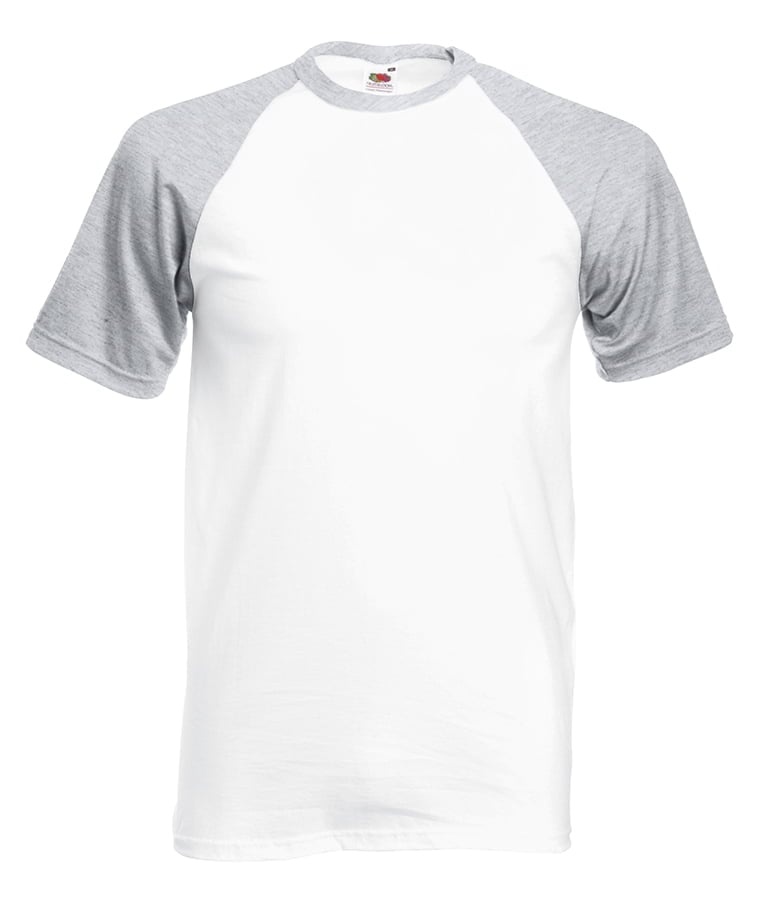 Short sleeve baseball tee - White/Heather Grey - Fruit of the Loom