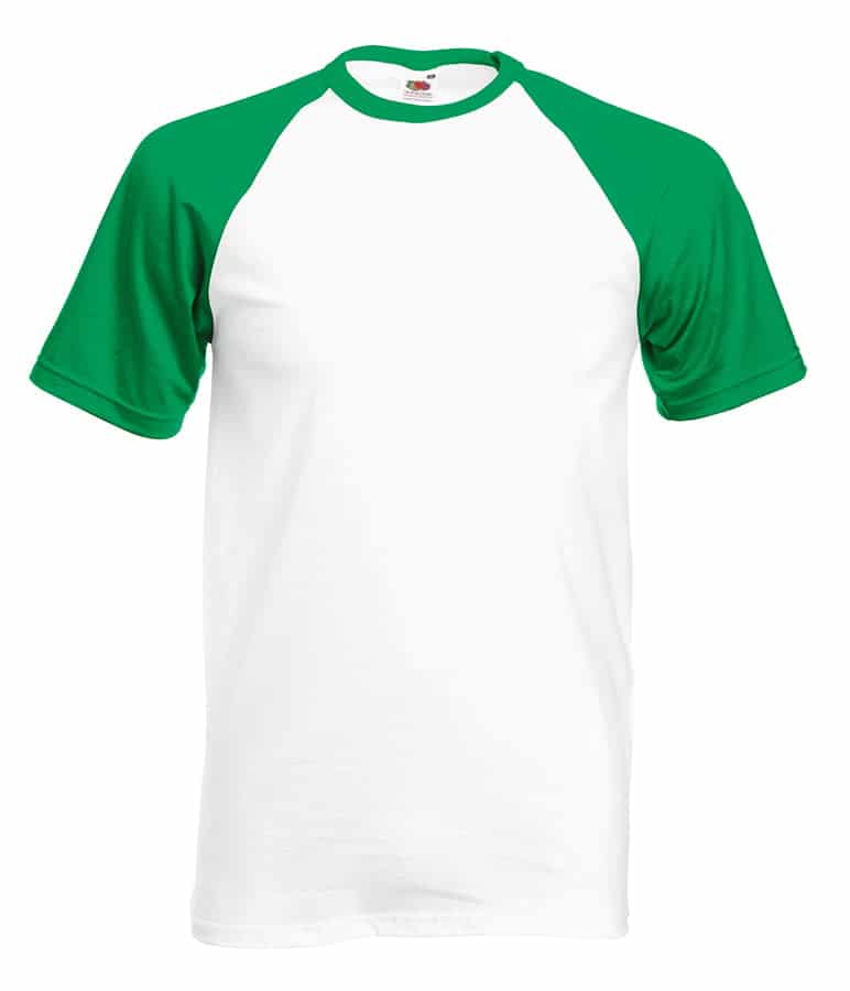 Short sleeve baseball tee - White/Kelly Green - Fruit of the Loom