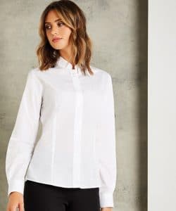 kustom kit Women's mandarin collar fitted shirt long sleeve